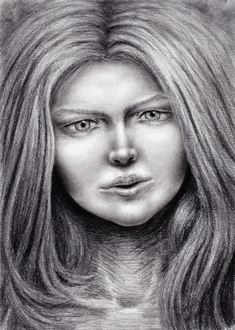 no ai. hand drawn portrait angry beautiful woman