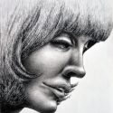 hand drawn by a human. no ai. beautiful woman face portrait profile sultry vixen babe bangs fine art charcoal drawing.